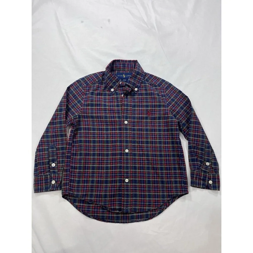 POLO RALPH LAUREN Boys Long Sleeve Button Down shirt button front 3T Navy Red